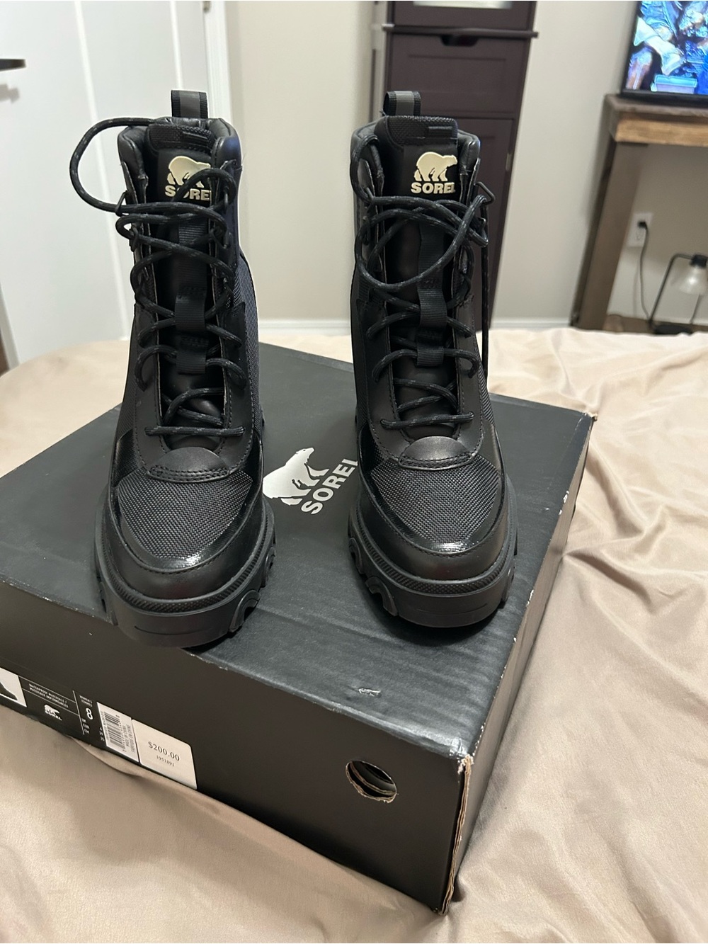 Sorel Black High-Top Lace-Up Platform Boots.  Never worn.  Paid $200